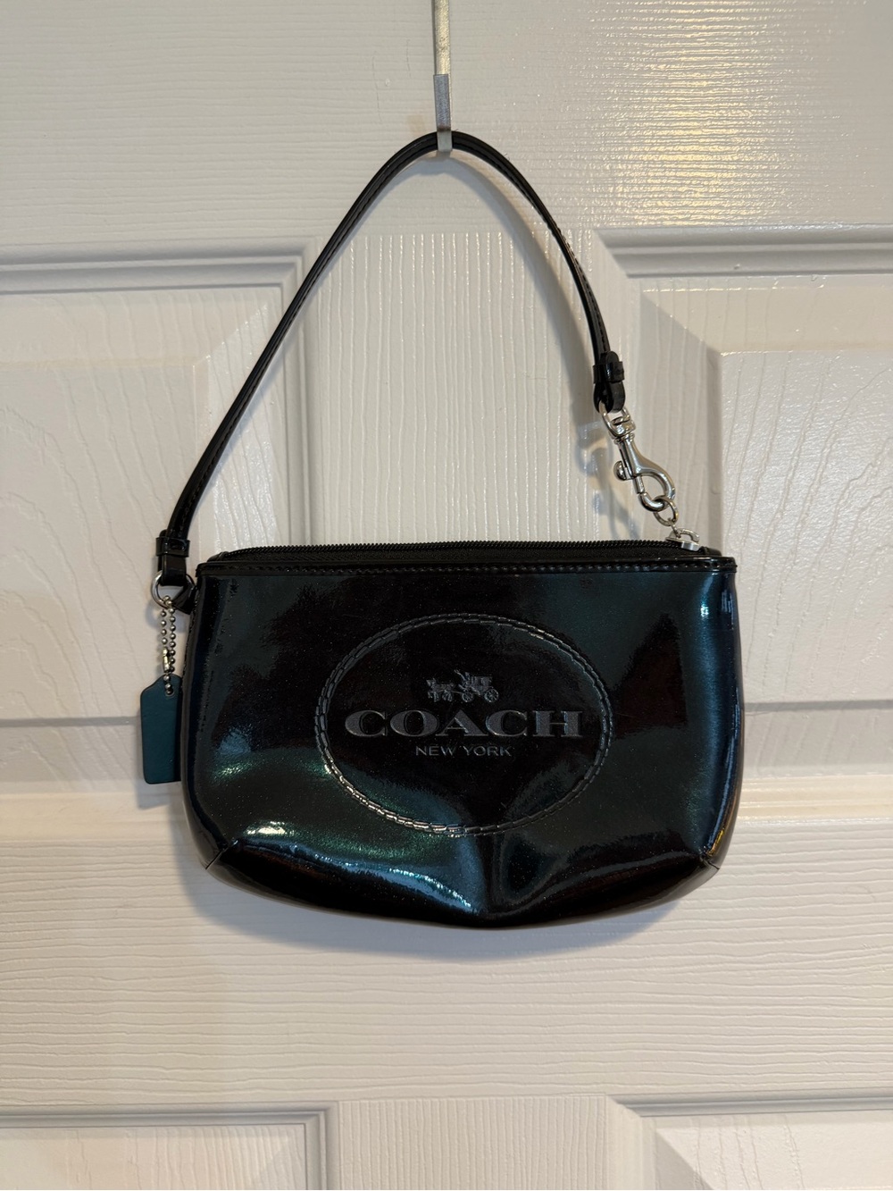 Coach Black Patent Leather Logo Wristlet